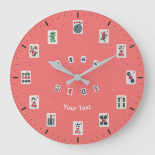 Grande Horloge Ronde Personalize MahJong tiles design on pink
