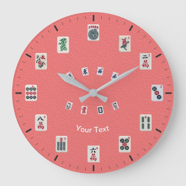 Grande Horloge Ronde Personalize MahJong tiles design on pink (Recto)