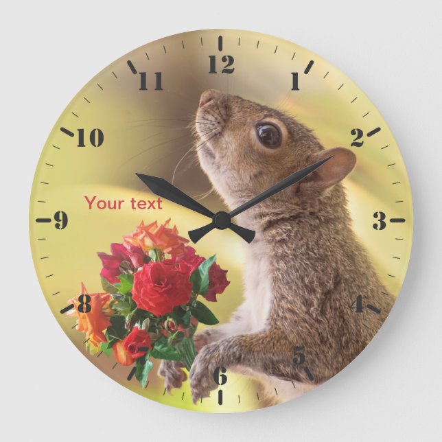 Grande Horloge Ronde Personalize Squirrel with roses for You (Recto)
