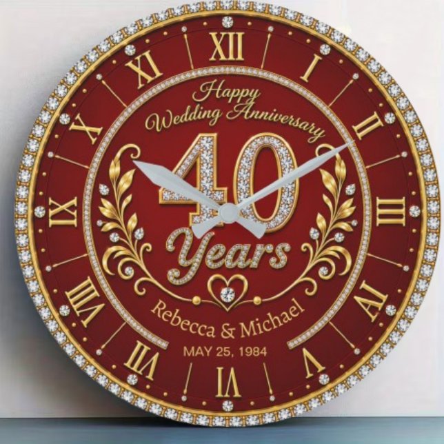 Grande Horloge Ronde Personalized 40th Wedding Anniversary (Créateur téléchargé)