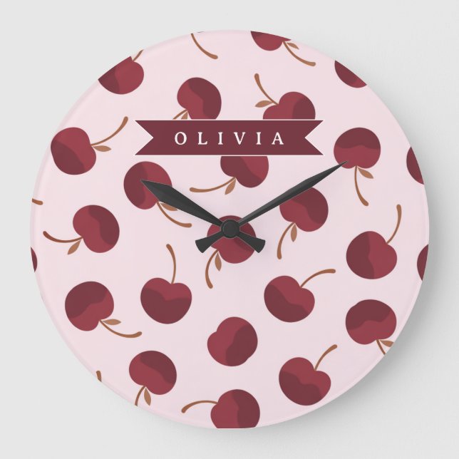 Grande Horloge Ronde Personalized Aesthetic Cherry Pattern Name Gift (Recto)