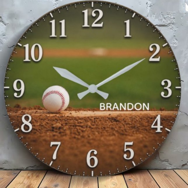Grande Horloge Ronde Personalized Baseball Field Custom Name (Créateur téléchargé)