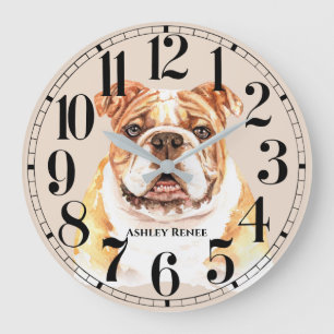 Grande Horloge Ronde Personalized Bulldog Watercolor Wall Clock