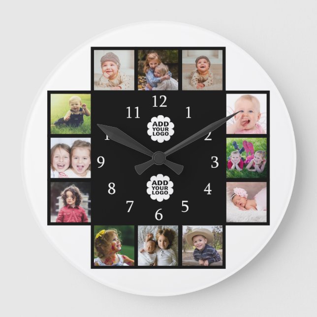 Grande Horloge Ronde Personalized Family 12 Photo Collage 2 Logo noir  (Recto)