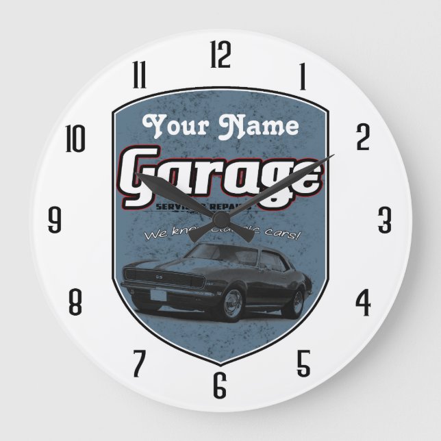 Grande Horloge Ronde Personalized Garage Sign with Camaro (Recto)