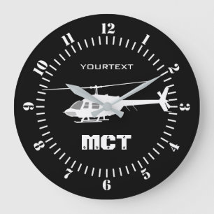 Grande Horloge Ronde Personalized Helicopter Chopper Silhouette on a