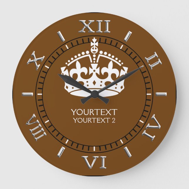 Grande Horloge Ronde Personalized KEEP CALM Crown your text Brown Dial (Recto)