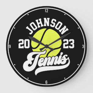 Grande Horloge Ronde Personalized NAME Tennis Player Racket Ball Court