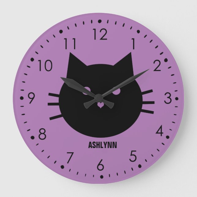 Grande Horloge Ronde Personalized Purple Cat (Recto)