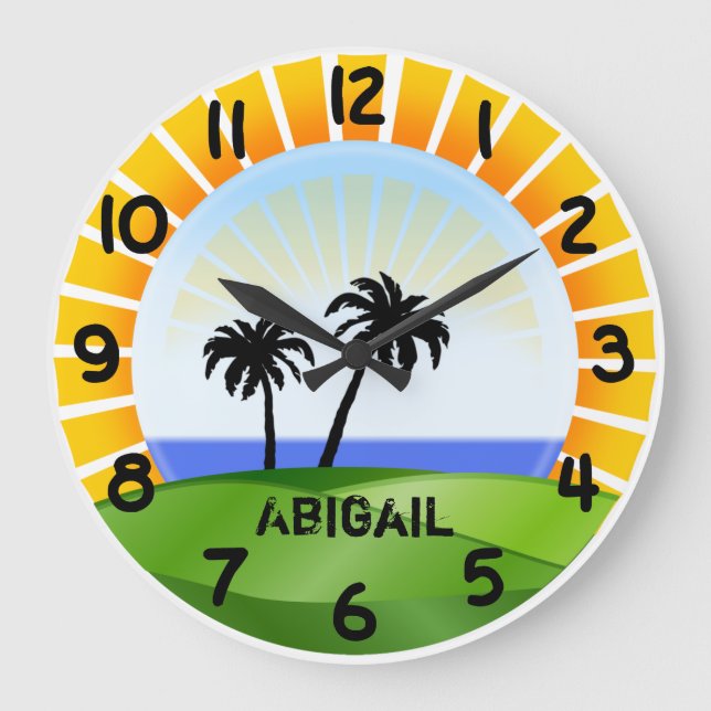 Grande Horloge Ronde Personalized Tropical Beach Wall Clock (Recto)