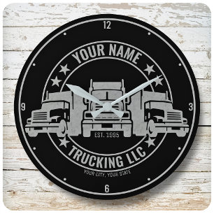 Grande Horloge Ronde Personalized Trucker Big Rig Semi Truck Trucking
