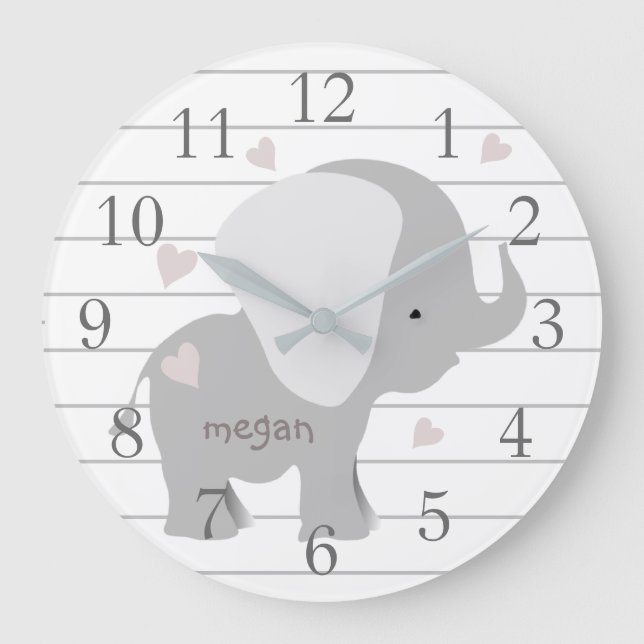Grande Horloge Ronde Personalized White Grey Elephant Wall Clock (Recto)