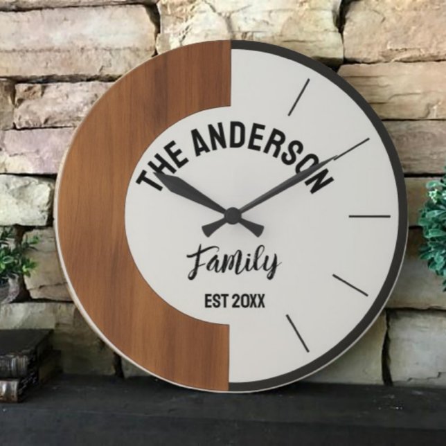 Grande Horloge Ronde Personalized Wood warmth and charm Family Name  (Créateur téléchargé)