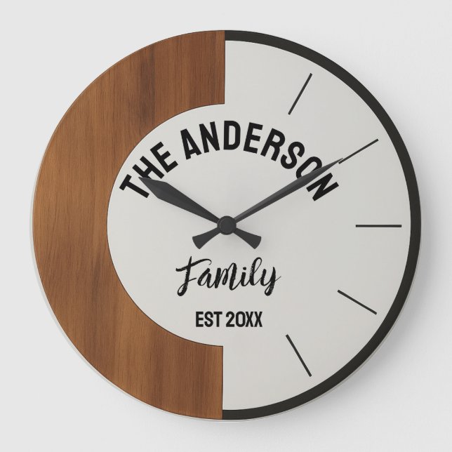 Grande Horloge Ronde Personalized Wood warmth and charm Family Name  (Recto)