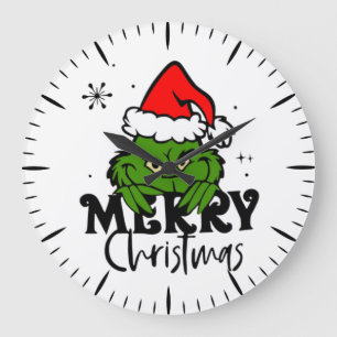 Grande Horloge Ronde Personnage vert grincheux avec un chapeau de Père