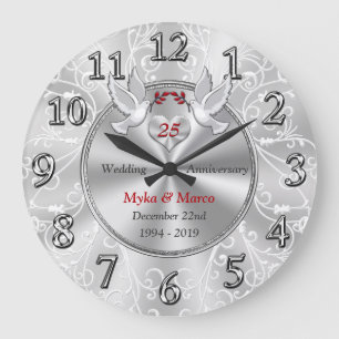 Grande Horloge Ronde Personnalisable 25 ans Mariage Anniversaire Idée c