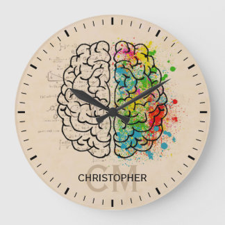 Grande Horloge Ronde Personnalisation du cerveau humain gauche et droit