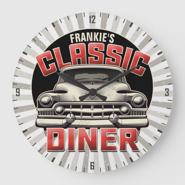 Grande Horloge Ronde Personnalisé American Classic Car Retro Diner Cafe (Recto)