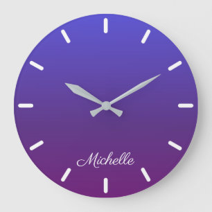 Grande Horloge Ronde Personnalisé bleu et violet ombre