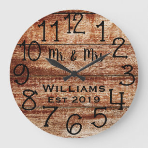 Grande Horloge Ronde Personnalisé Bois Brun Rustique Sur Mesure
