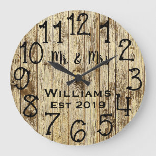 Grande Horloge Ronde Personnalisé Bois Brun Rustique Sur Mesure
