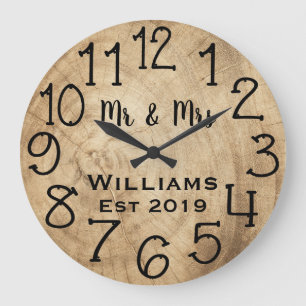 Grande Horloge Ronde Personnalisé Bois Brun Rustique Sur Mesure