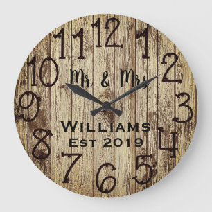 Grande Horloge Ronde Personnalisé Bois Brun Rustique Sur Mesure