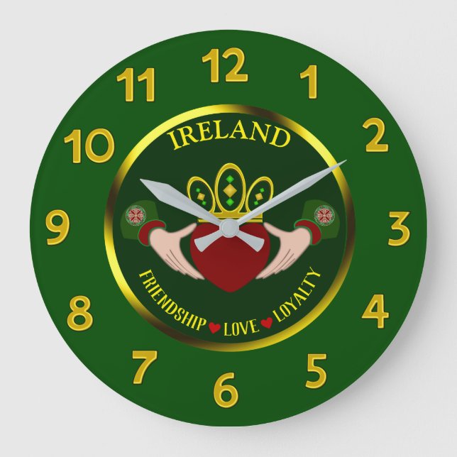 Grande Horloge Ronde Personnalisé Irish Claddagh (Recto)