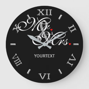 Grande Horloge Ronde Personnalisé M. et Mme sur un