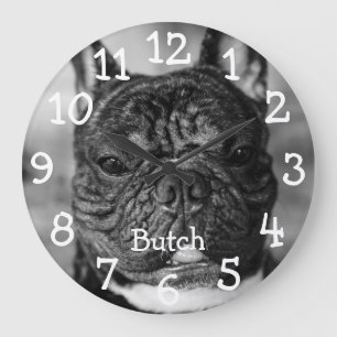 Grande Horloge Ronde Personnalisé Noir et Blanc Animaux de compagnie No