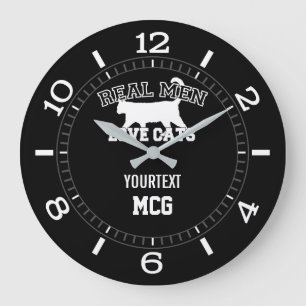 Grande Horloge Ronde Personnalisé Real Men Love Cats Silhouette sur une