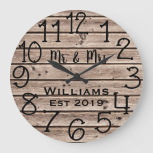 Grande Horloge Ronde Personnalisé Rustique Bois Brun Sur Mesure
