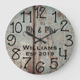 Grande Horloge Ronde Personnalisé Rustique Bois Teinté Personnalisé