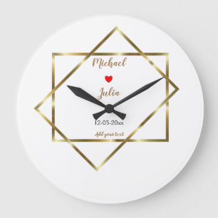 Grande Horloge Ronde personnalisé simple minimal ajoutez votre nom doré