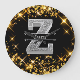 Grande Horloge Ronde Personnalisé Z Premier Monogramme Argent Votre Nom