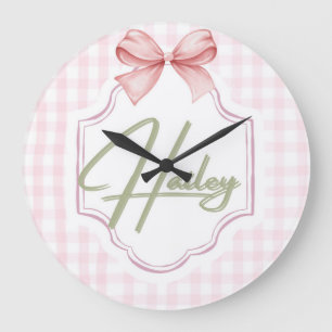 Grande Horloge Ronde Personnalisée Hailey Baby Girl Nursery Bow&En vich