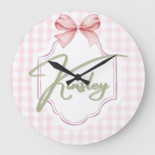 Grande Horloge Ronde Personnalisée Kinsley Baby Girl Nursery Bow&En vic