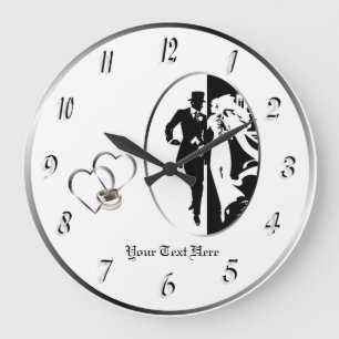 Grande Horloge Ronde Personnaliser de l'horloge Mariage noir classique
