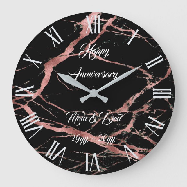 Grande Horloge Ronde Personnaliser de luxe en marbre noir rose (Recto)