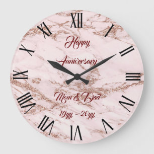 Grande Horloge Ronde Personnaliser en marbre Parties scintillant rose R