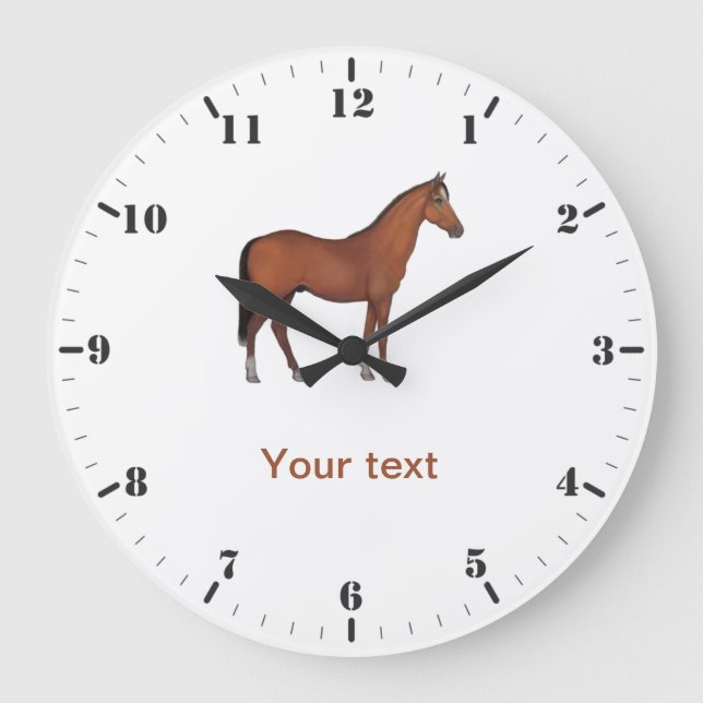 Grande Horloge Ronde Personnaliser le cheval Brown mignon animal debout (Recto)