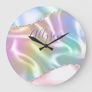 Grande Horloge Ronde Personnaliser le nom en écriture violette, vague i