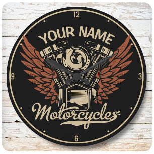 Grande Horloge Ronde Personnaliser Motocyclettes Motocyclettes Garage