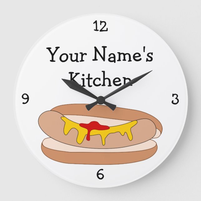 Grande Horloge Ronde Personnalisez ce Hot Dog dans Bun Food Graphic (Recto)