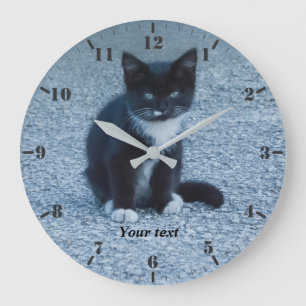 Grande Horloge Ronde Personnalisez le chaton Tuxedo