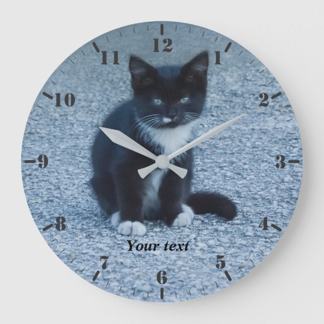 Grande Horloge Ronde Personnalisez le chaton Tuxedo (Recto)
