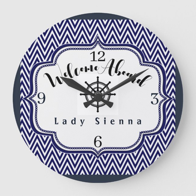 Grande Horloge Ronde Personnalisez Marine bleu et blanc avec roue de na (Recto)