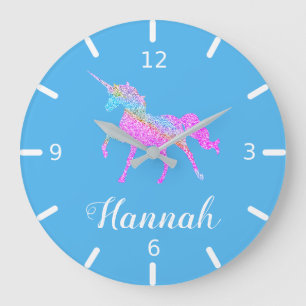 Grande Horloge Ronde Personnalisez Votre Licorne Colorée