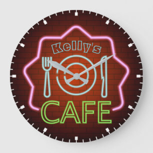 Grande Horloge Ronde Personnalisez votre NOM 50's Retro Neon Style Dine