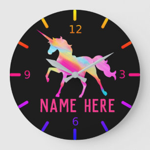 Grande Horloge Ronde Personnalisez votre propre licorne colorée